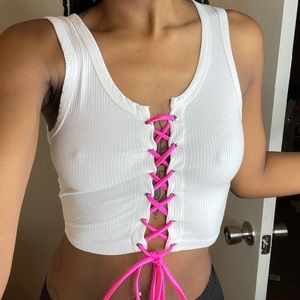 Pink String Crop Top